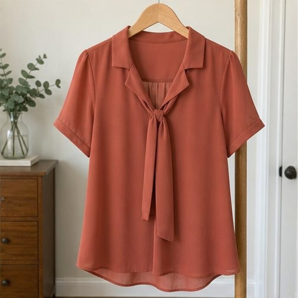 Rust Tie Neck Blouse